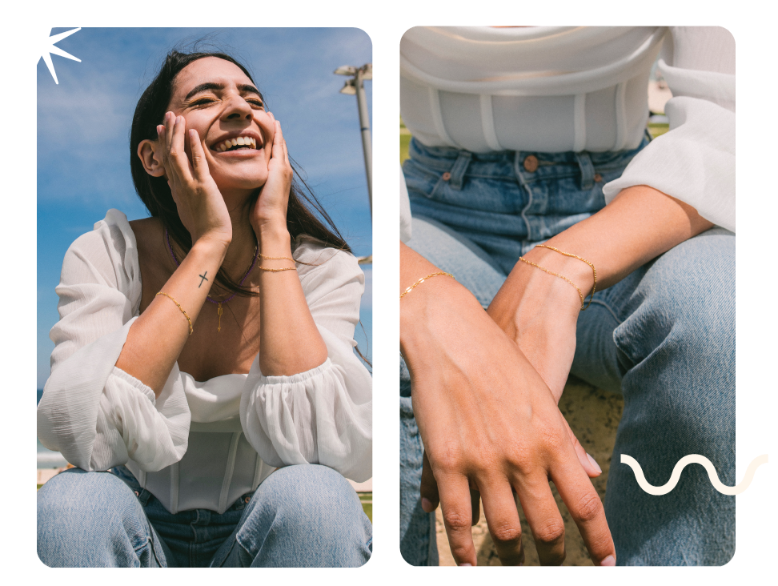Girl wears Permanent Bracelets from The Lovers Permanent Jewellery